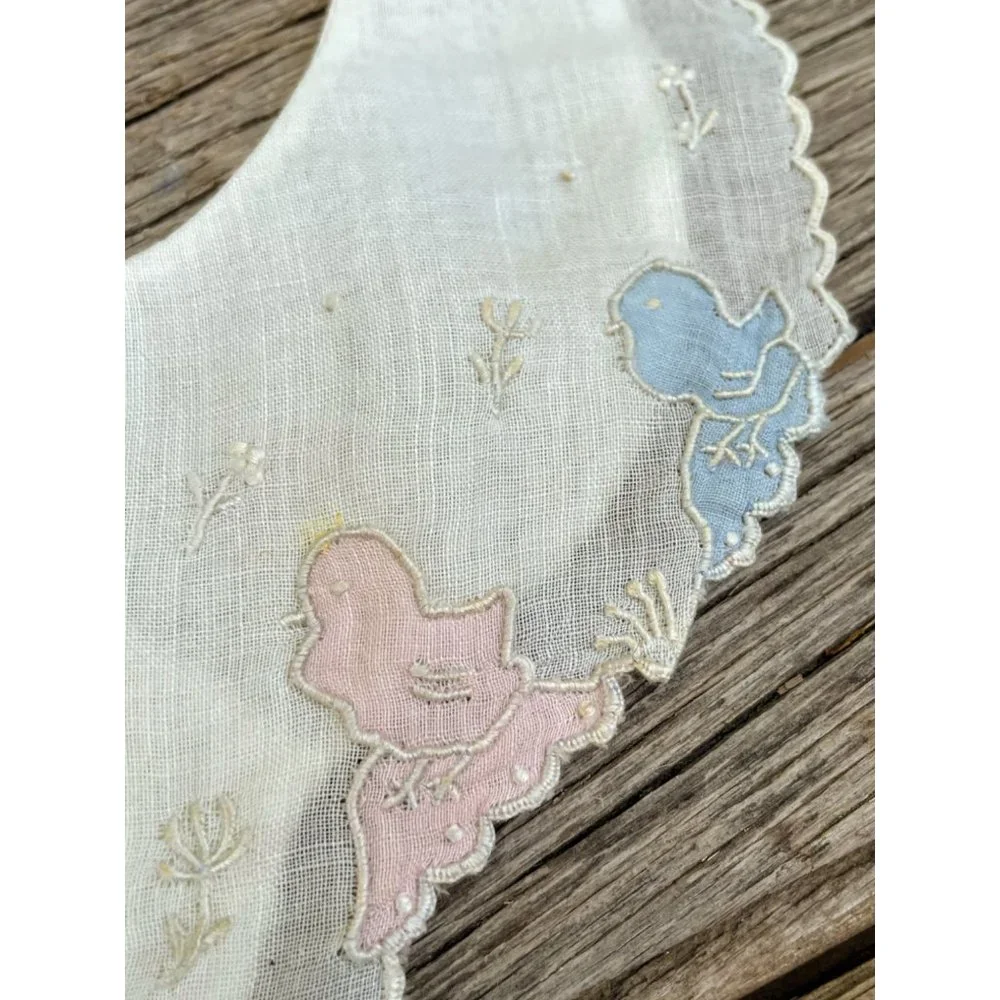 Antique 1930s Baby Bib Lot Linen crochet Lace Embroidery
